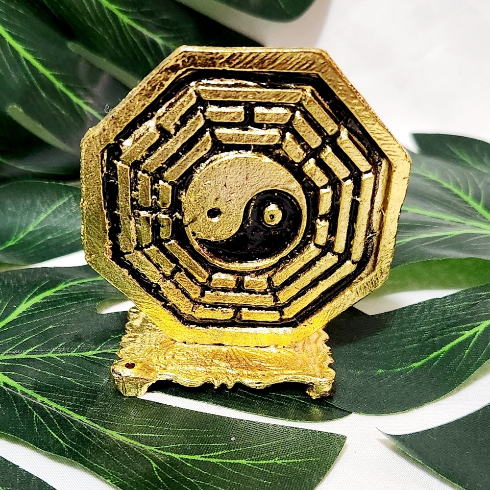 Golden Yin and Yang Sculpture Statue 3 inches